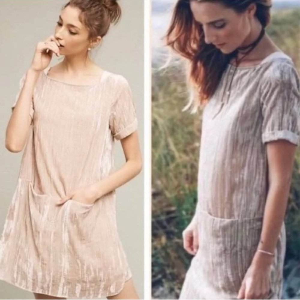 Anthropologie Floreat crushed velvet cream/tan dress Small